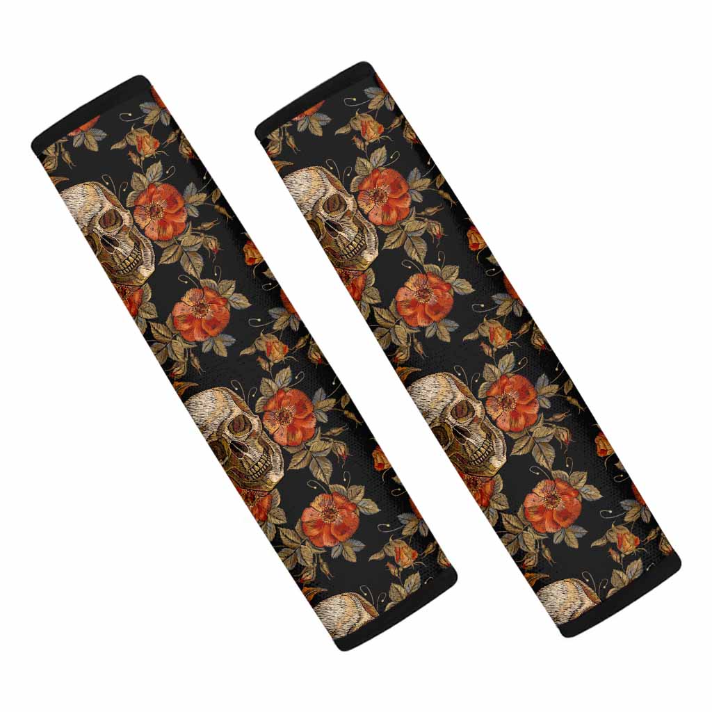 Vintage Floral Skull Pattern Print Car Seat Belt Covers