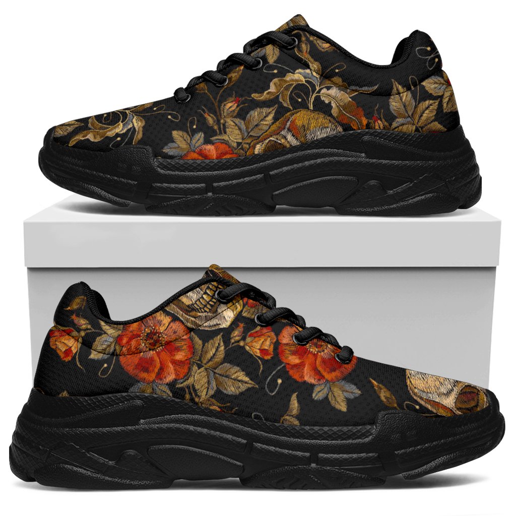 Vintage Floral Skull Pattern Print Chunky Sneakers