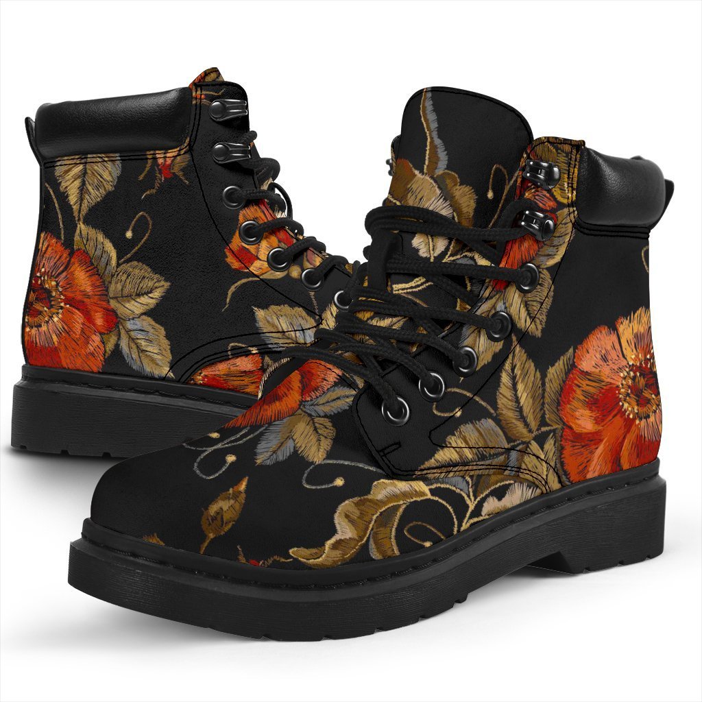 Vintage Floral Skull Pattern Print Classic Boots