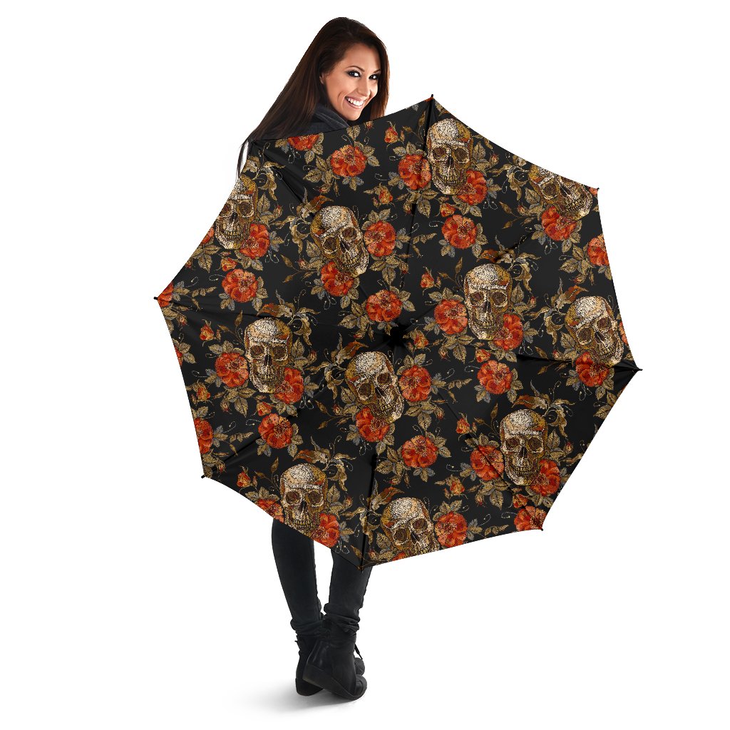 Vintage Floral Skull Pattern Print Foldable Umbrella