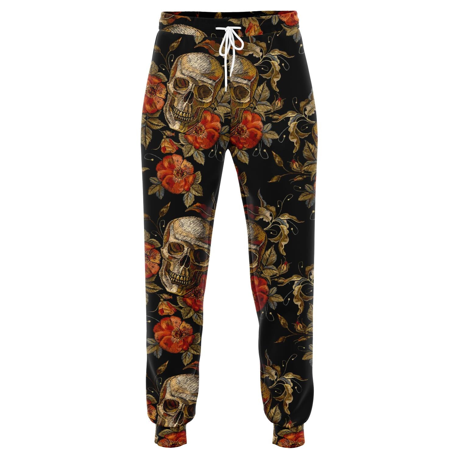 Vintage Floral Skull Pattern Print Jogger Pants