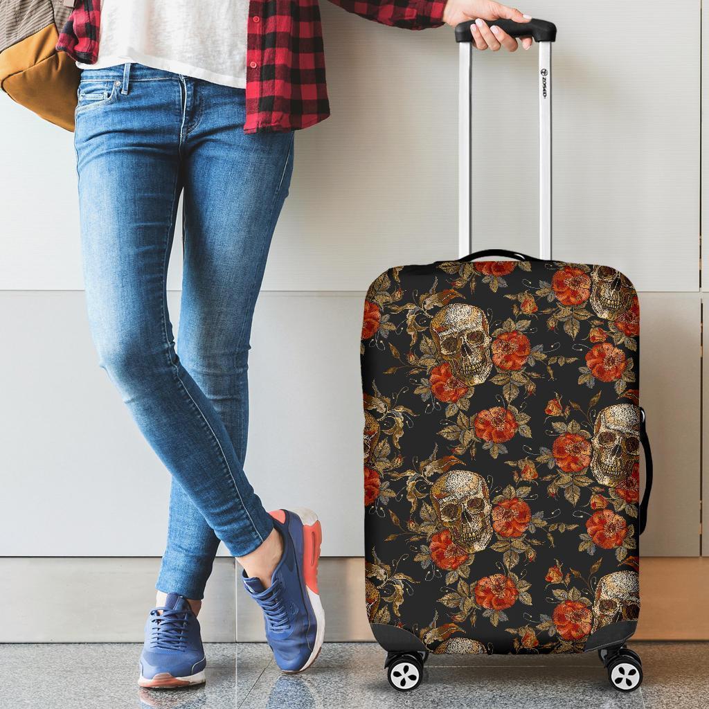 Vintage Floral Skull Pattern Print Luggage Cover