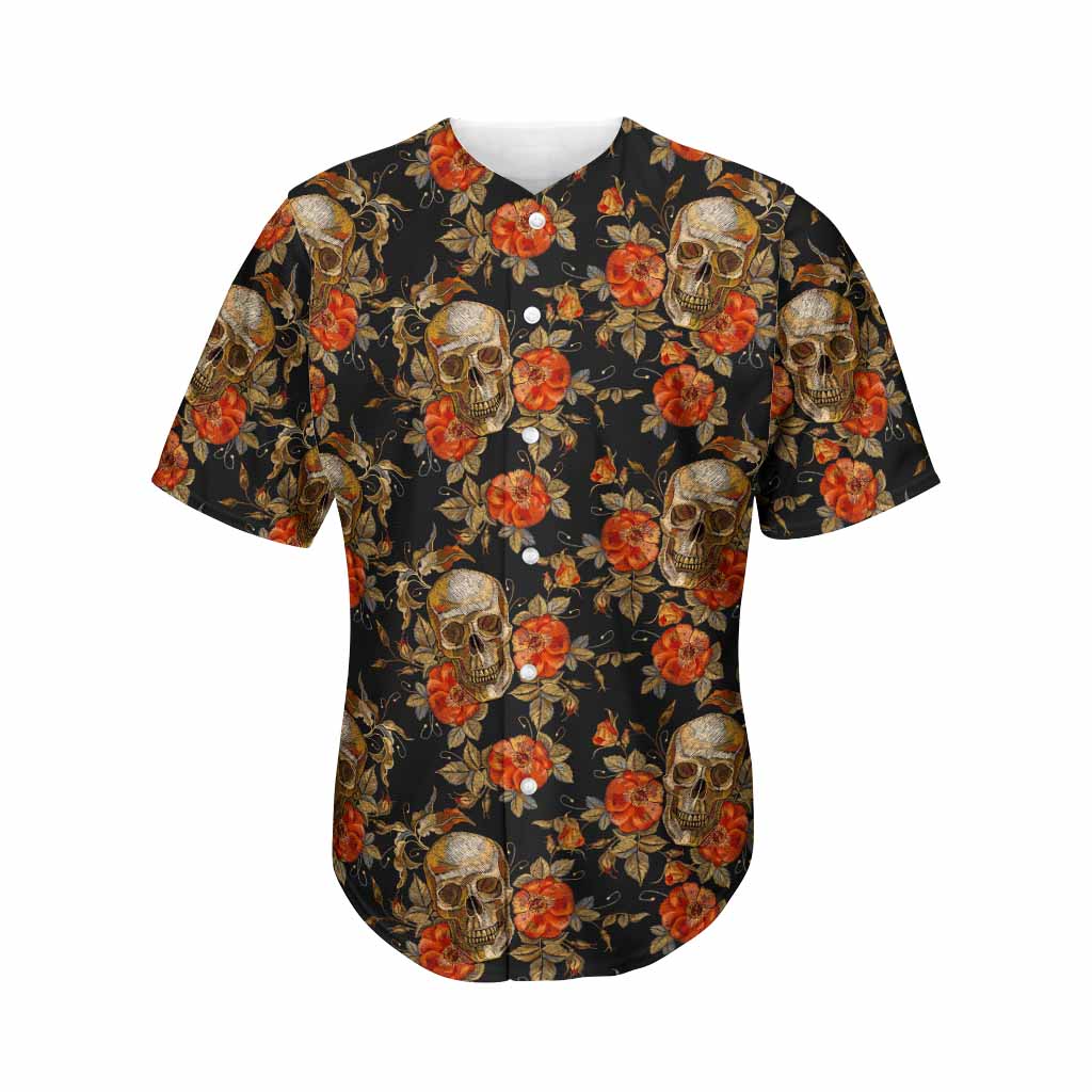 Vintage Floral Skull Pattern Print Men's Baseball Jersey