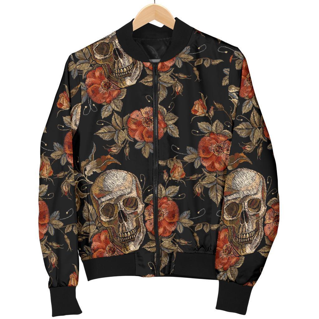 Vintage Floral Skull Pattern Print Men's Bomber Jacket