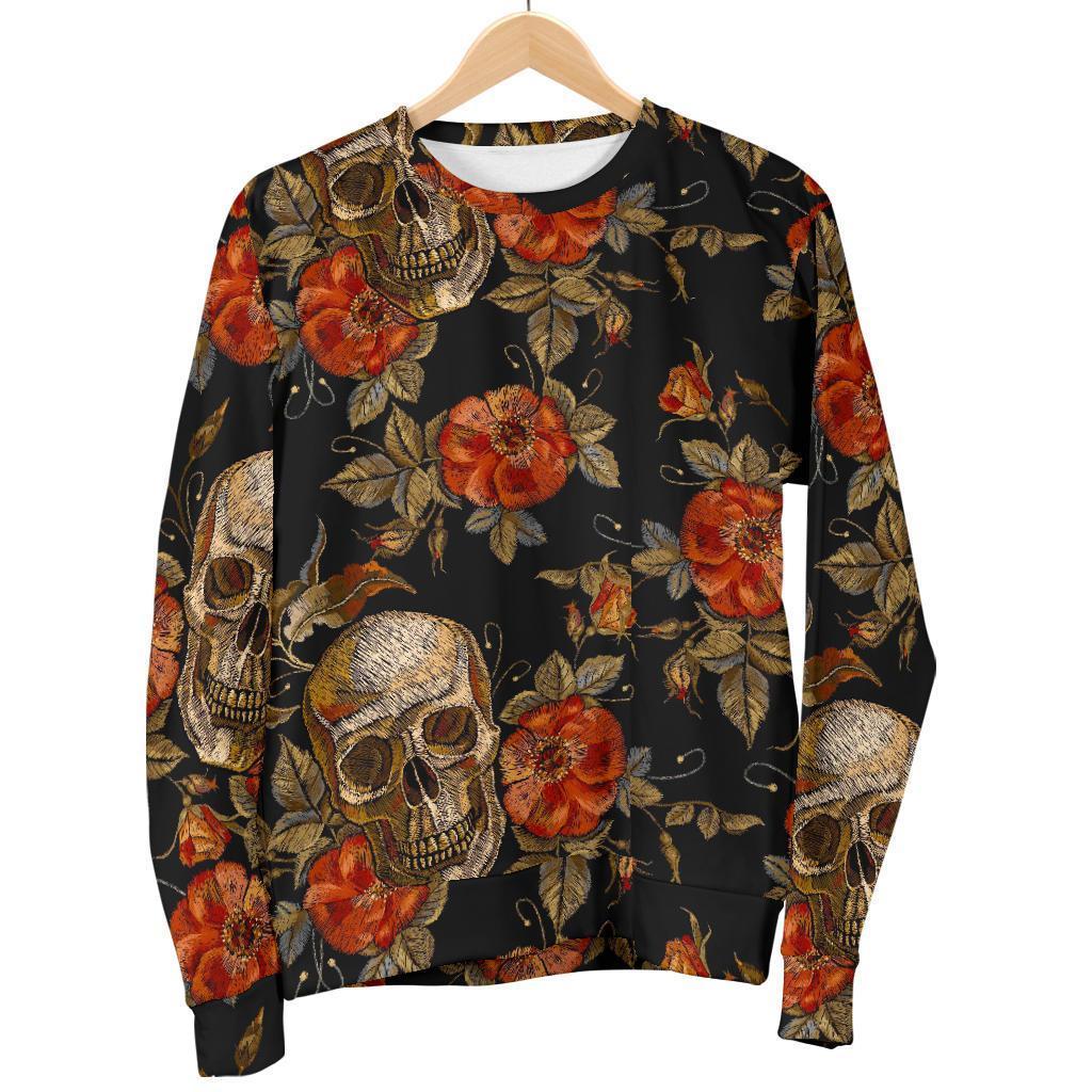 Vintage Floral Skull Pattern Print Men's Crewneck Sweatshirt