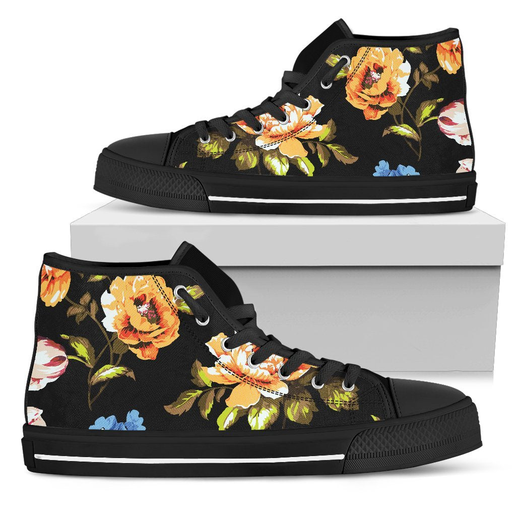 Vintage Floral Skull Pattern Print Men's High Top Shoes