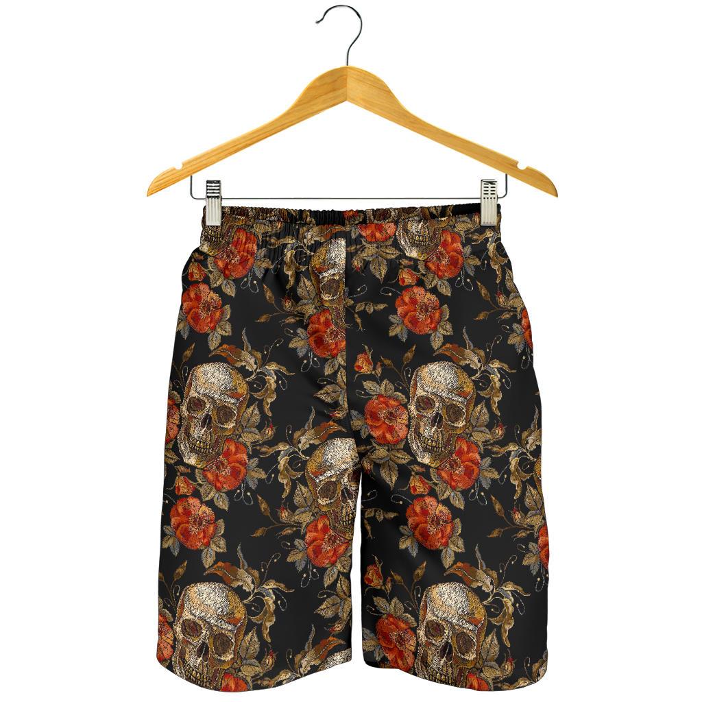 Vintage Floral Skull Pattern Print Men's Shorts