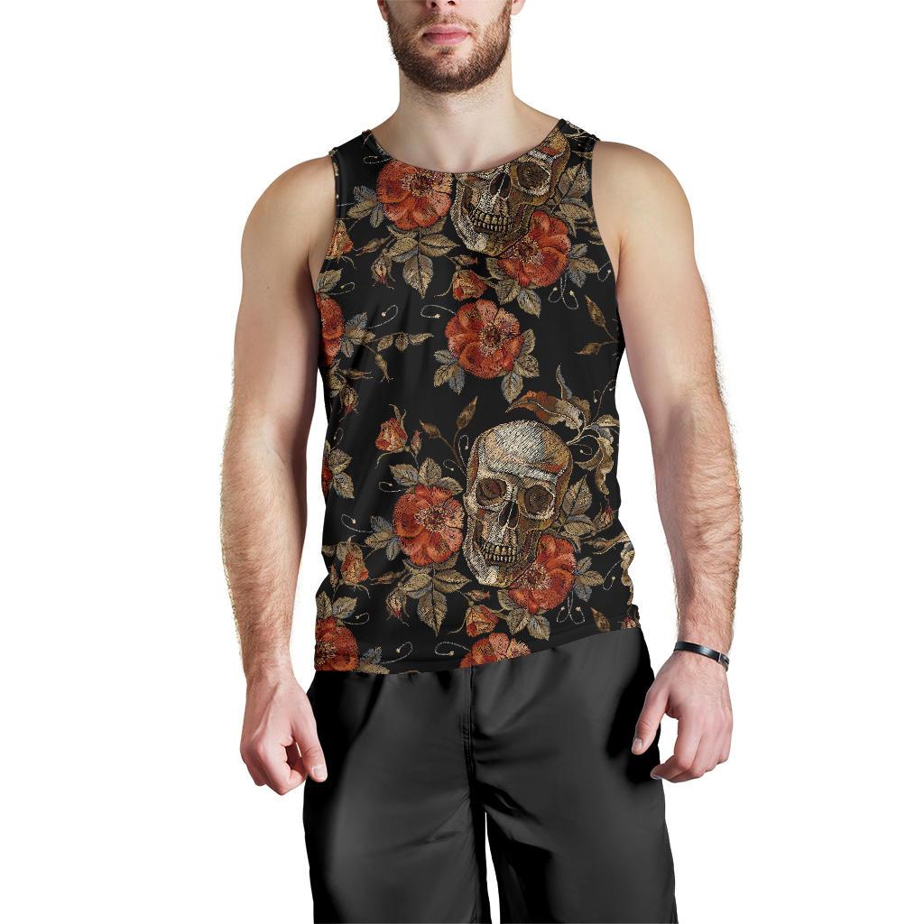 Vintage Floral Skull Pattern Print Men's Tank Top