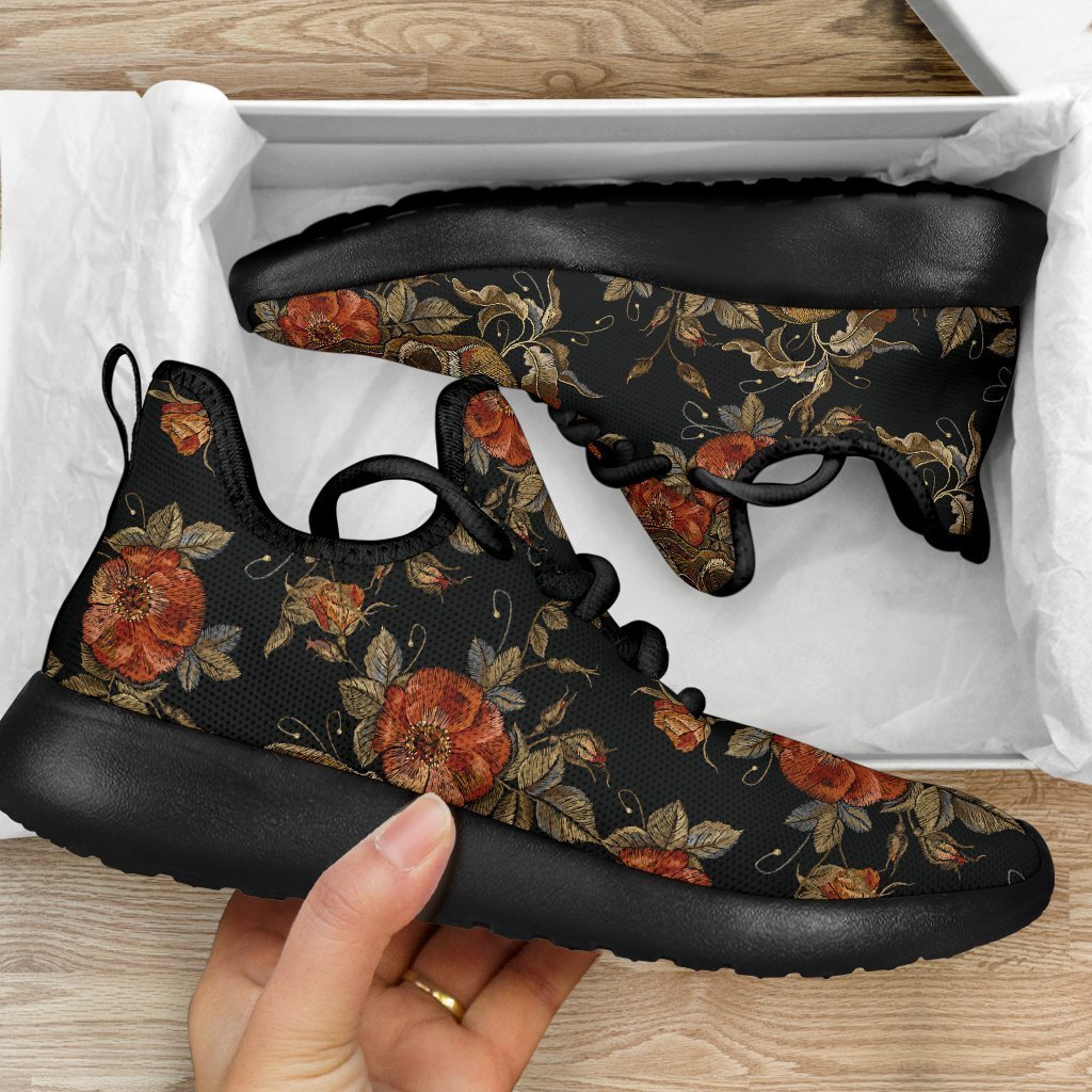 Vintage Floral Skull Pattern Print Mesh Knit Shoes