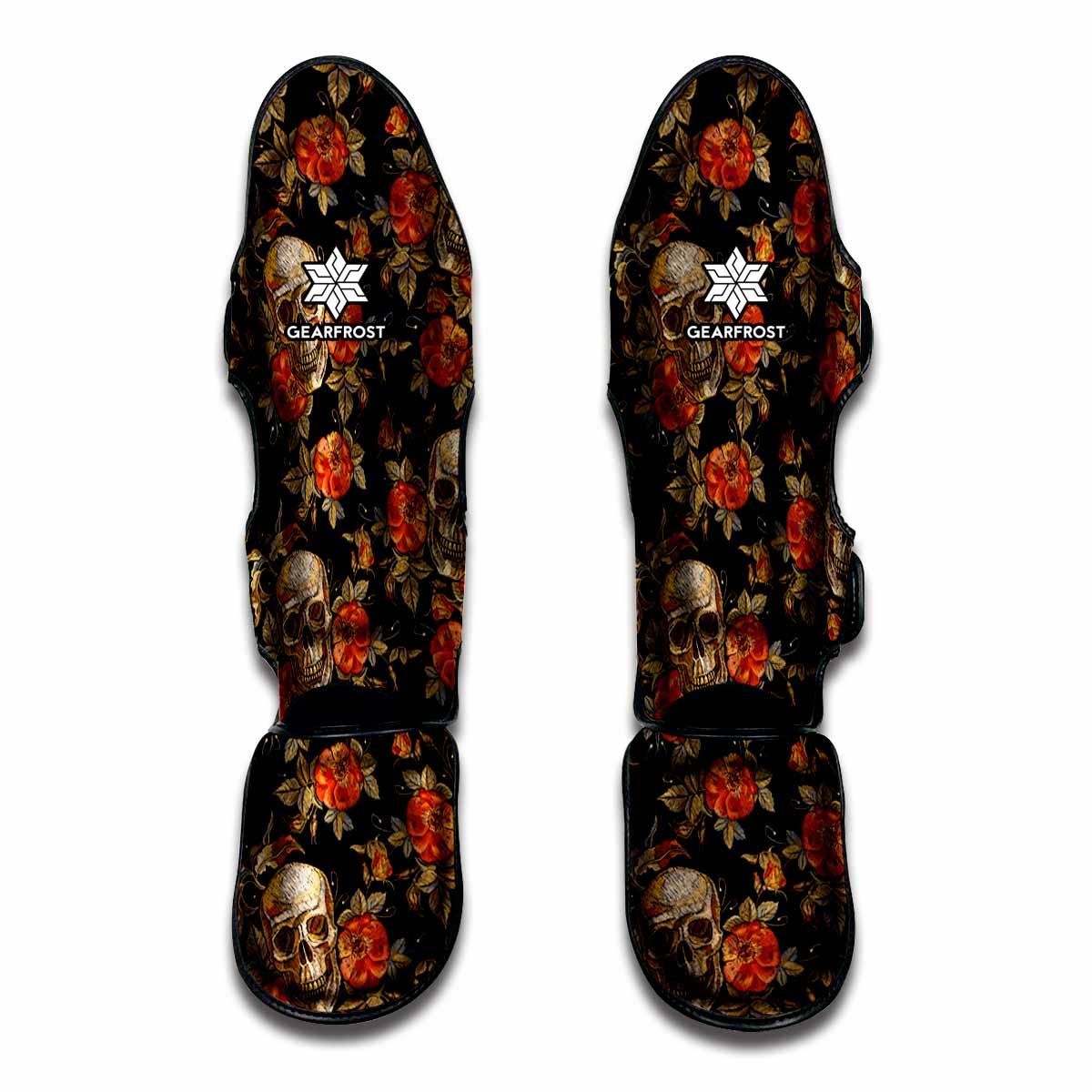 Vintage Floral Skull Pattern Print Muay Thai Shin Guards