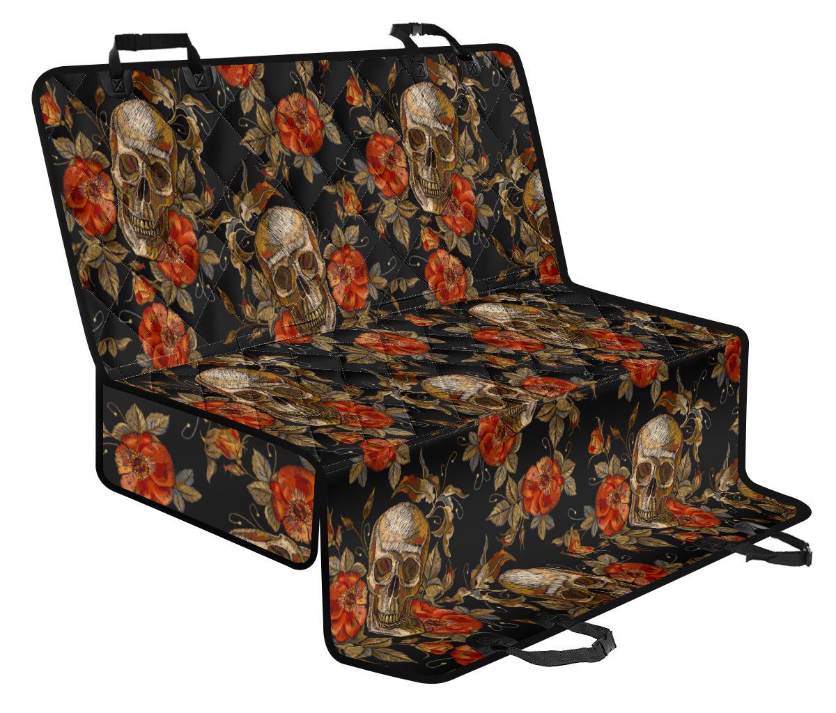 Vintage Floral Skull Pattern Print Pet Car Back Seat Cover