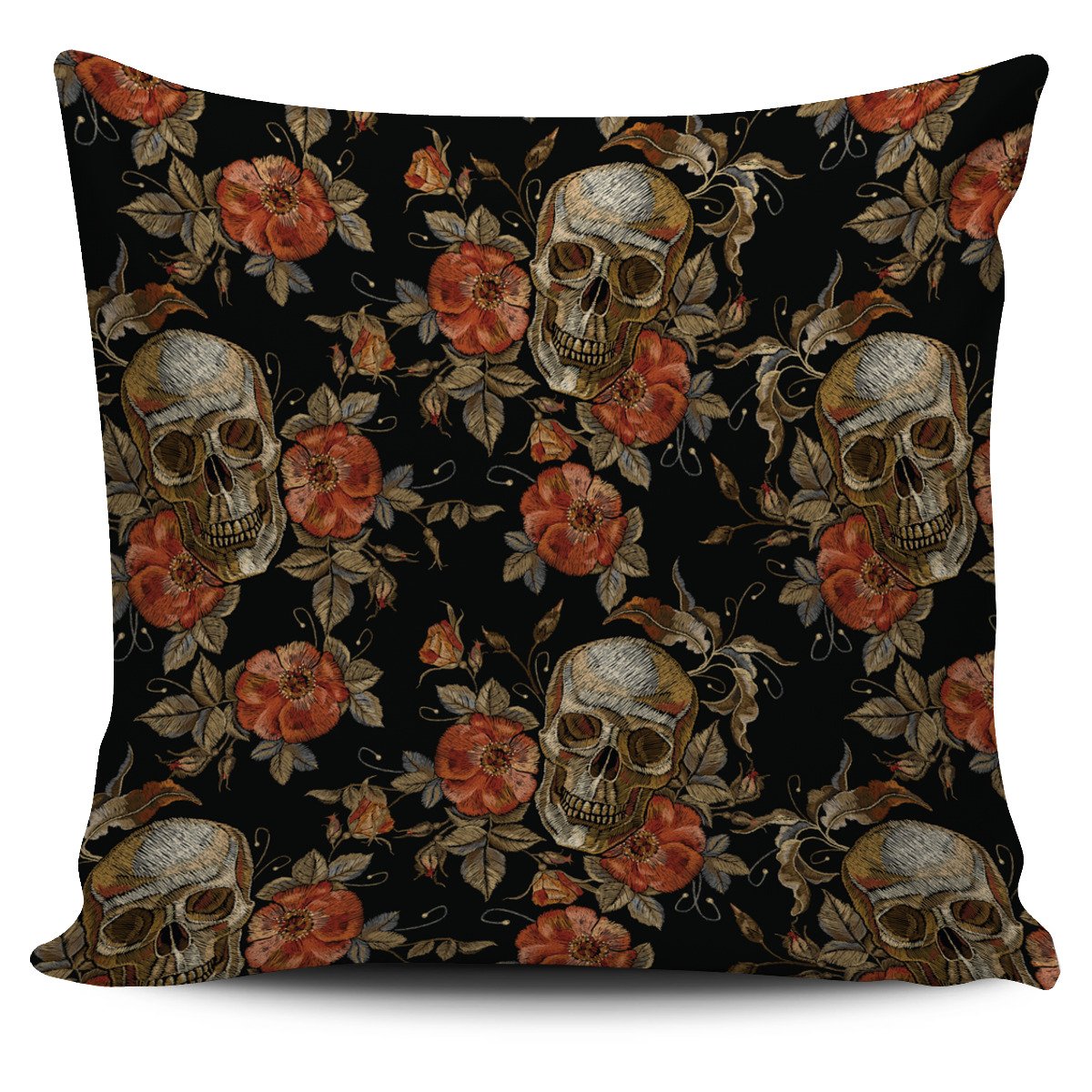 Vintage Floral Skull Pattern Print Pillow Cover