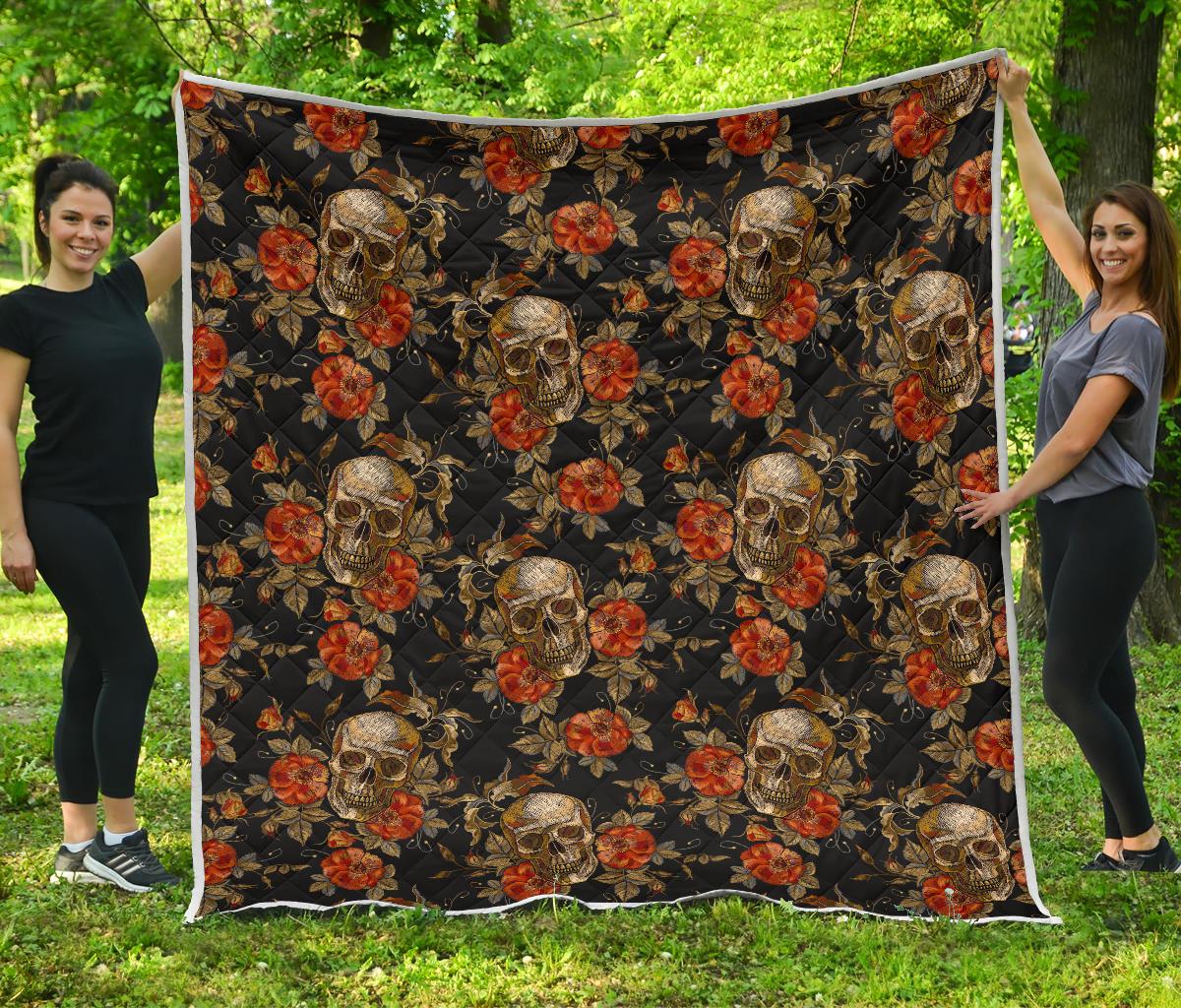 Vintage Floral Skull Pattern Print Quilt