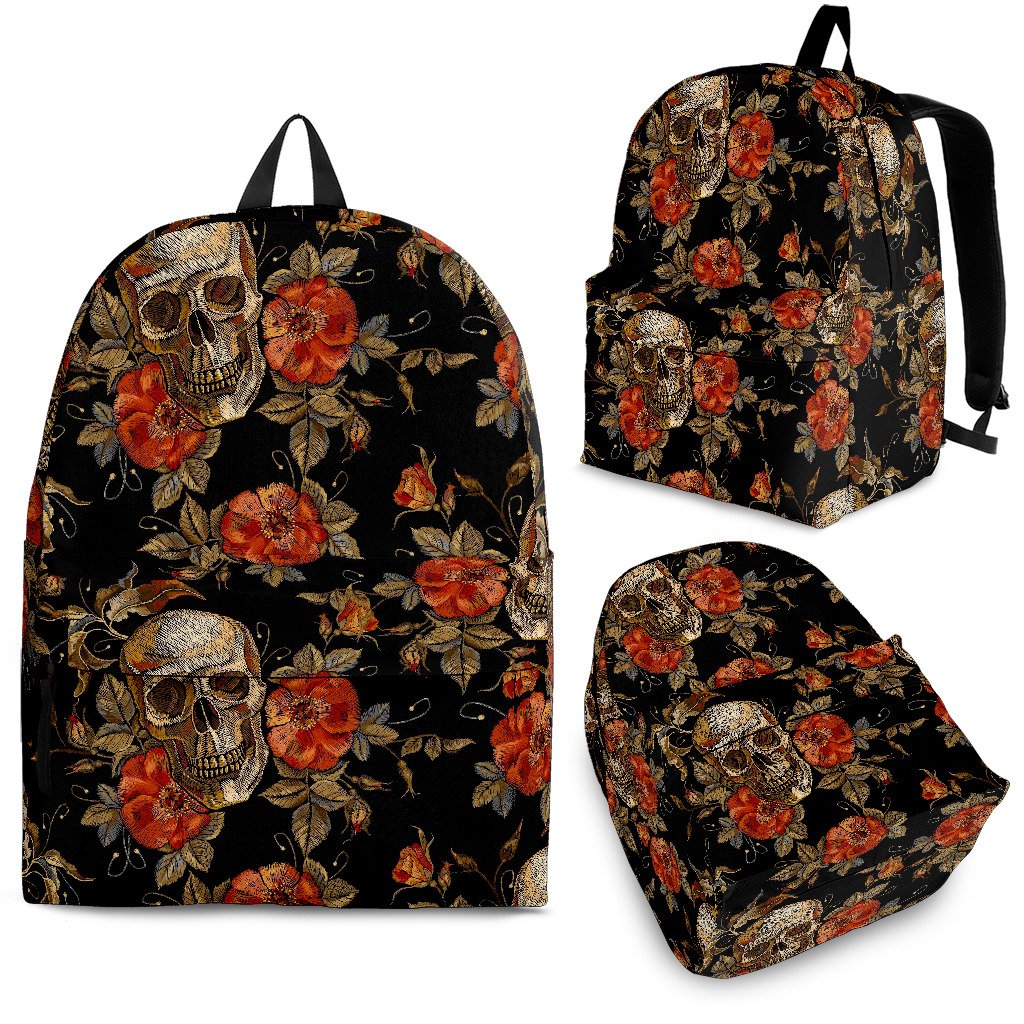 Vintage Floral Skull Pattern Print School Backpack