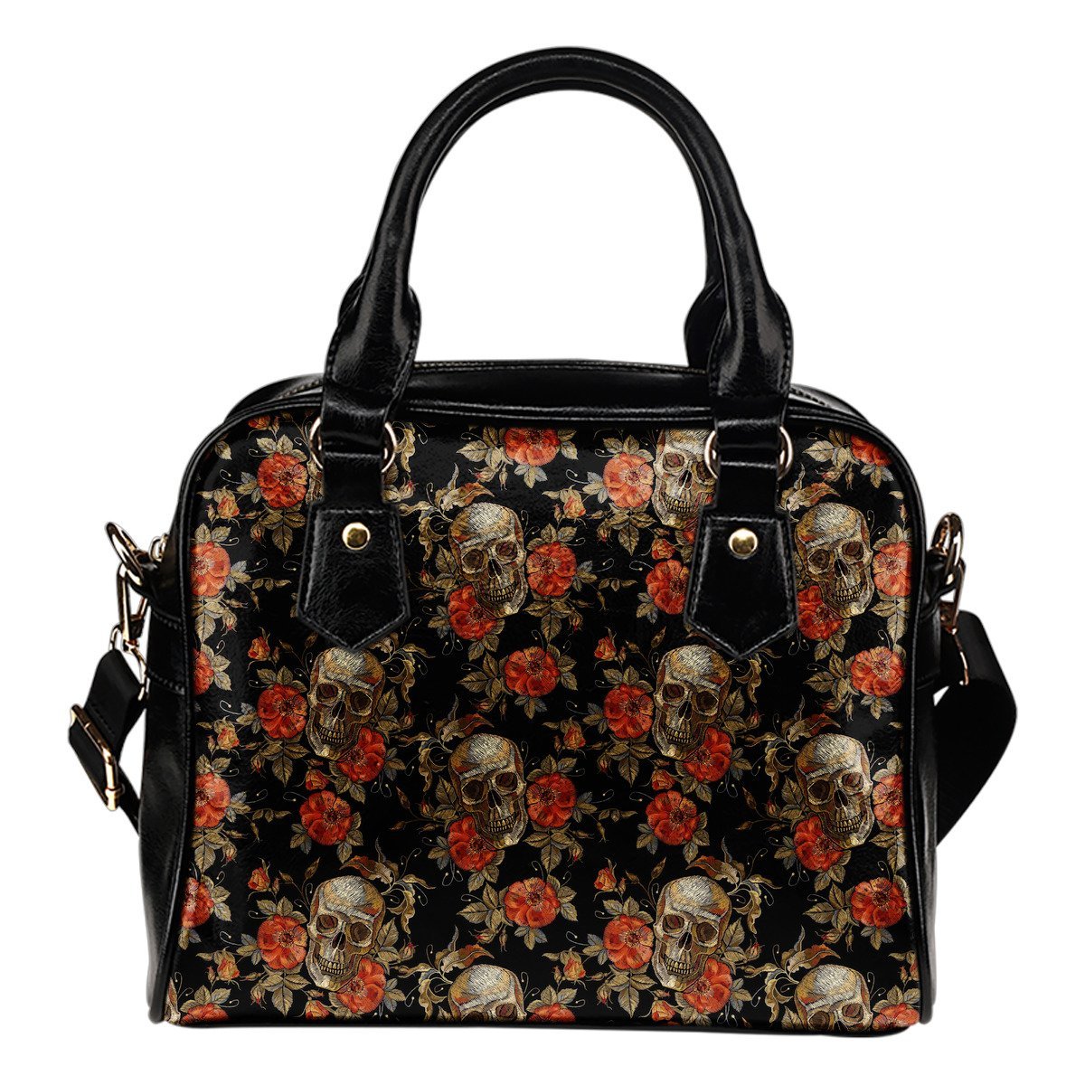 Vintage Floral Skull Pattern Print Shoulder Handbag