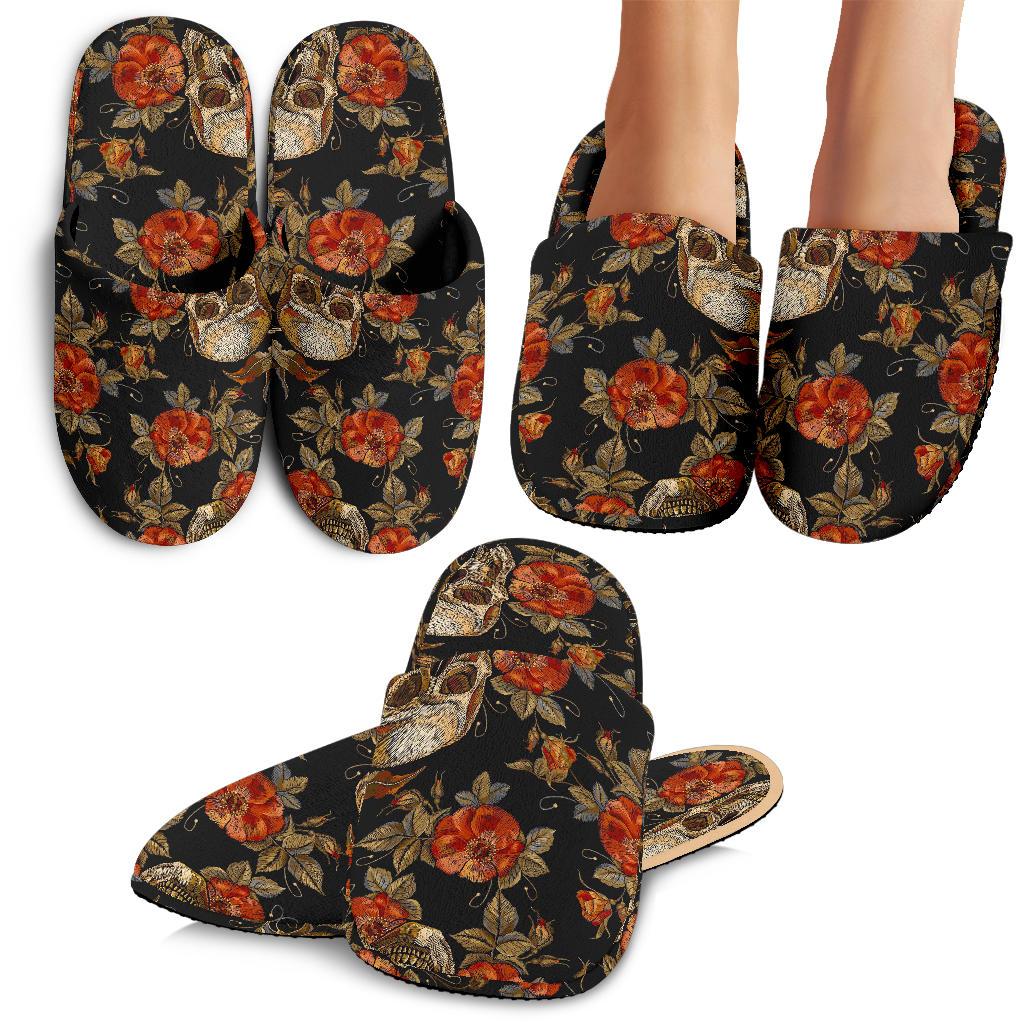 Vintage Floral Skull Pattern Print Slippers