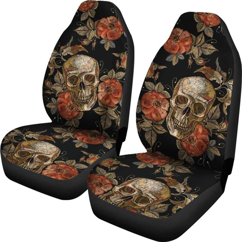 Vintage Floral Skull Pattern Print Universal Fit Car Seat Covers