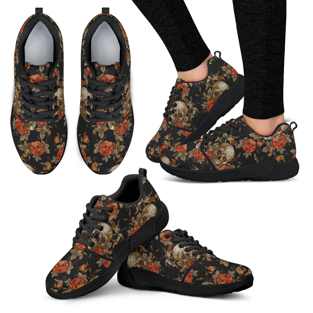 Vintage Floral Skull Pattern Print Women's Athletic Shoes