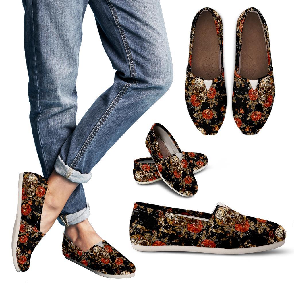 Vintage Floral Skull Pattern Print Women's Casual Canvas Shoes