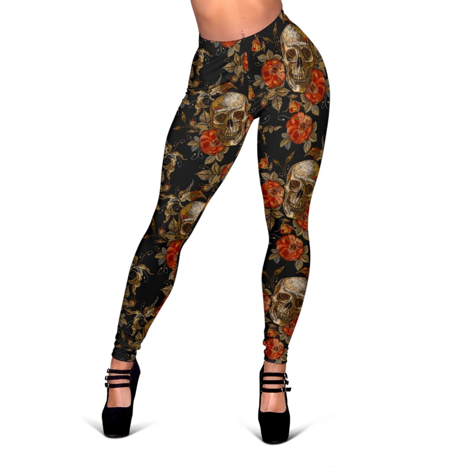 Vintage Floral Skull Pattern Print Women's Leggings