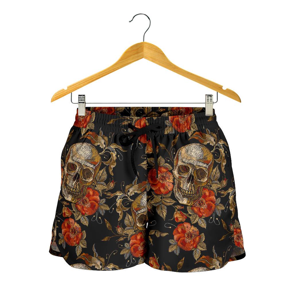 Vintage Floral Skull Pattern Print Women's Shorts