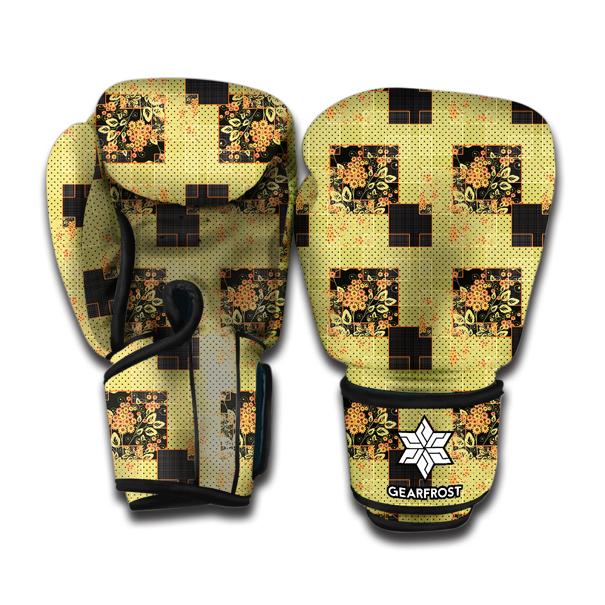 Vintage Flower Patchwork Pattern Print Boxing Gloves