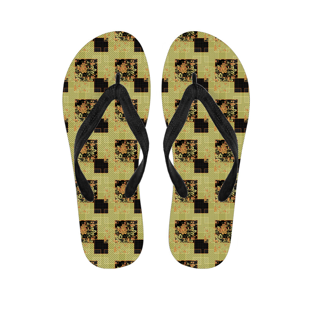 Vintage Flower Patchwork Pattern Print Flip Flops