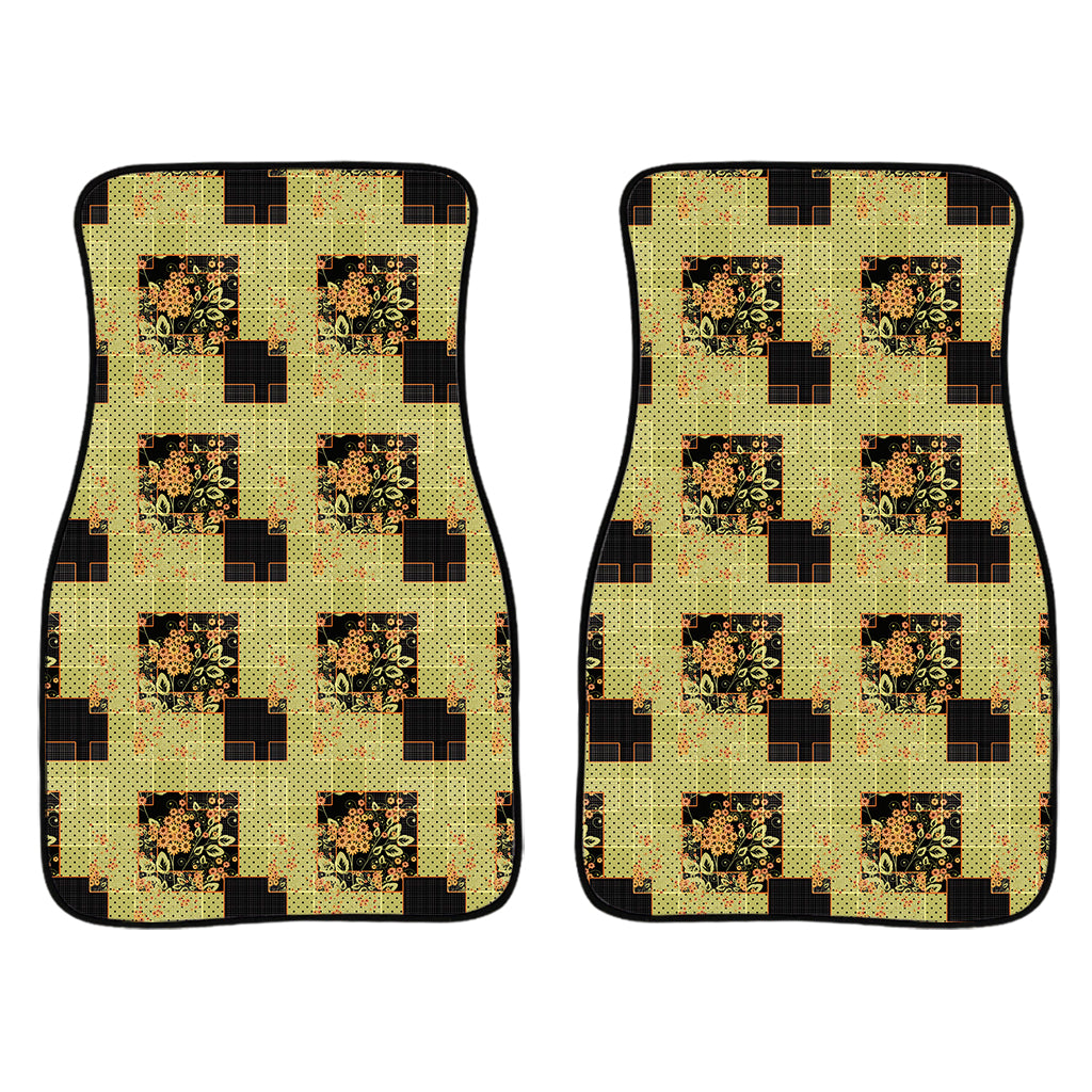 Vintage Flower Patchwork Pattern Print Front Car Floor Mats