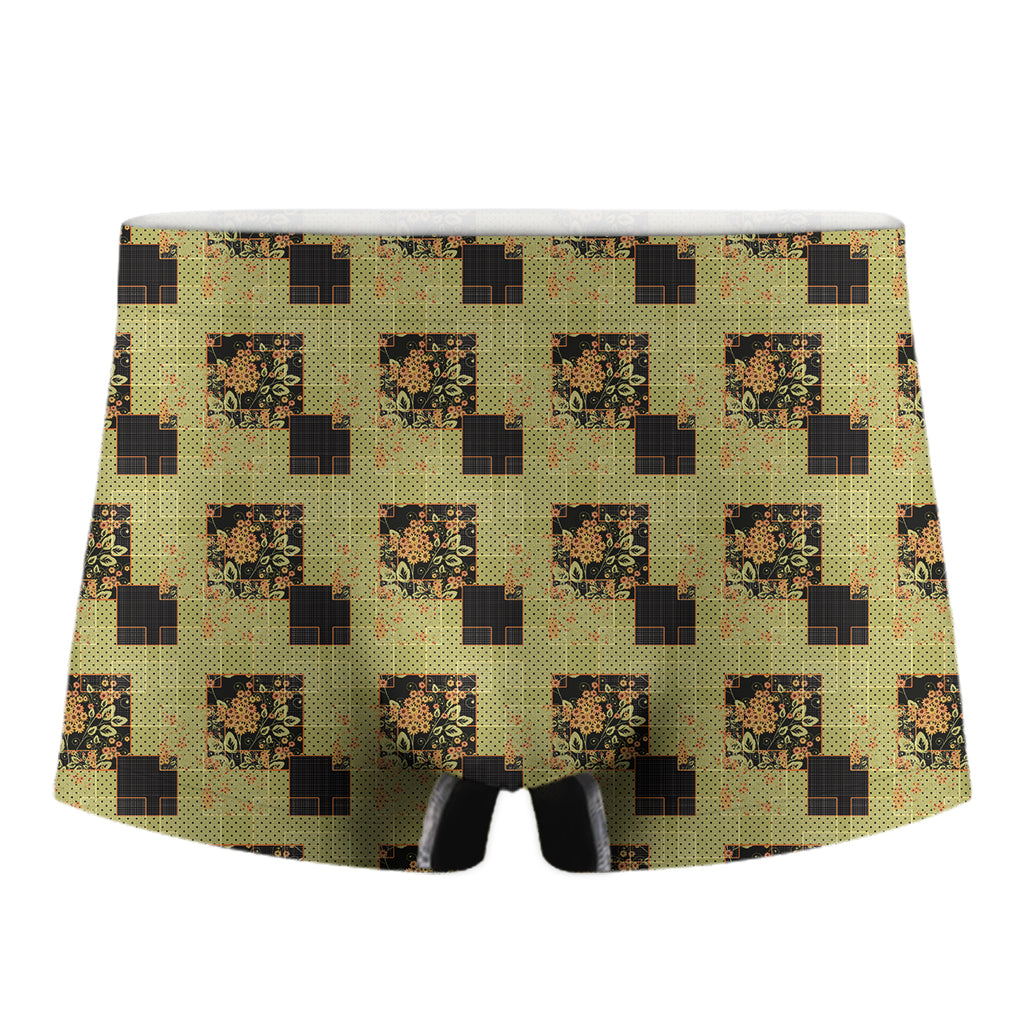 Vintage Flower Patchwork Pattern Print Men's Boxer Briefs