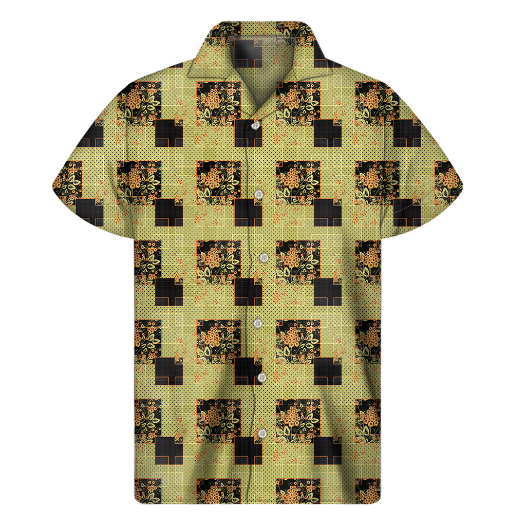 Vintage Flower Patchwork Pattern Print Men's Short Sleeve Shirt