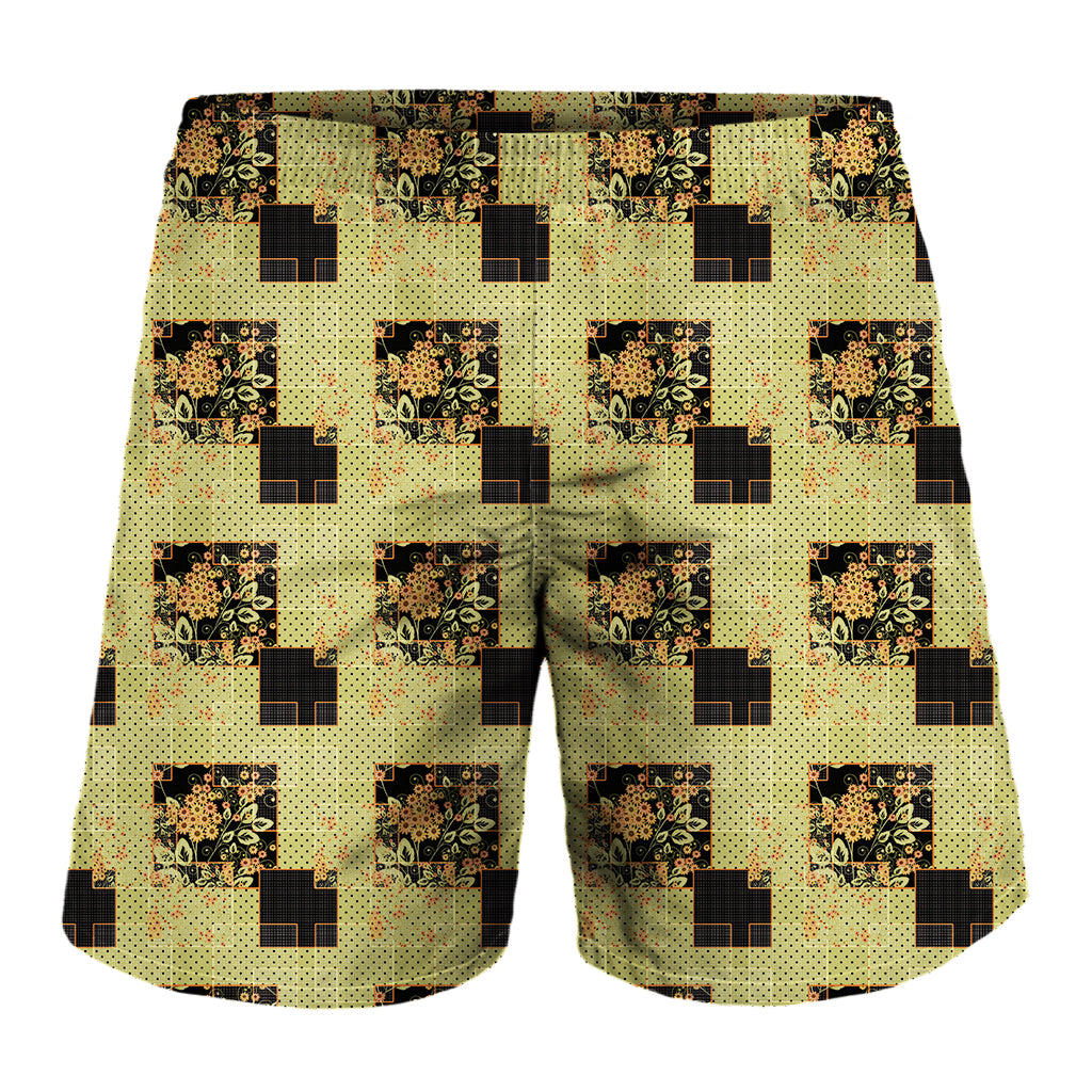 Vintage Flower Patchwork Pattern Print Men's Shorts