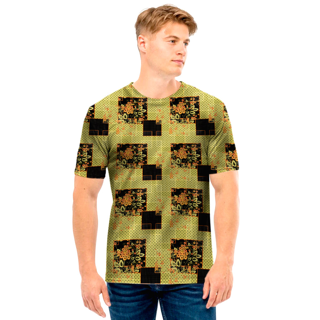 Vintage Flower Patchwork Pattern Print Men's T-Shirt