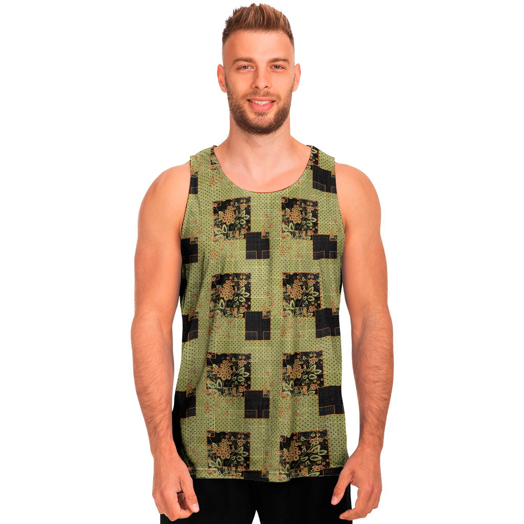 Vintage Flower Patchwork Pattern Print Men's Tank Top