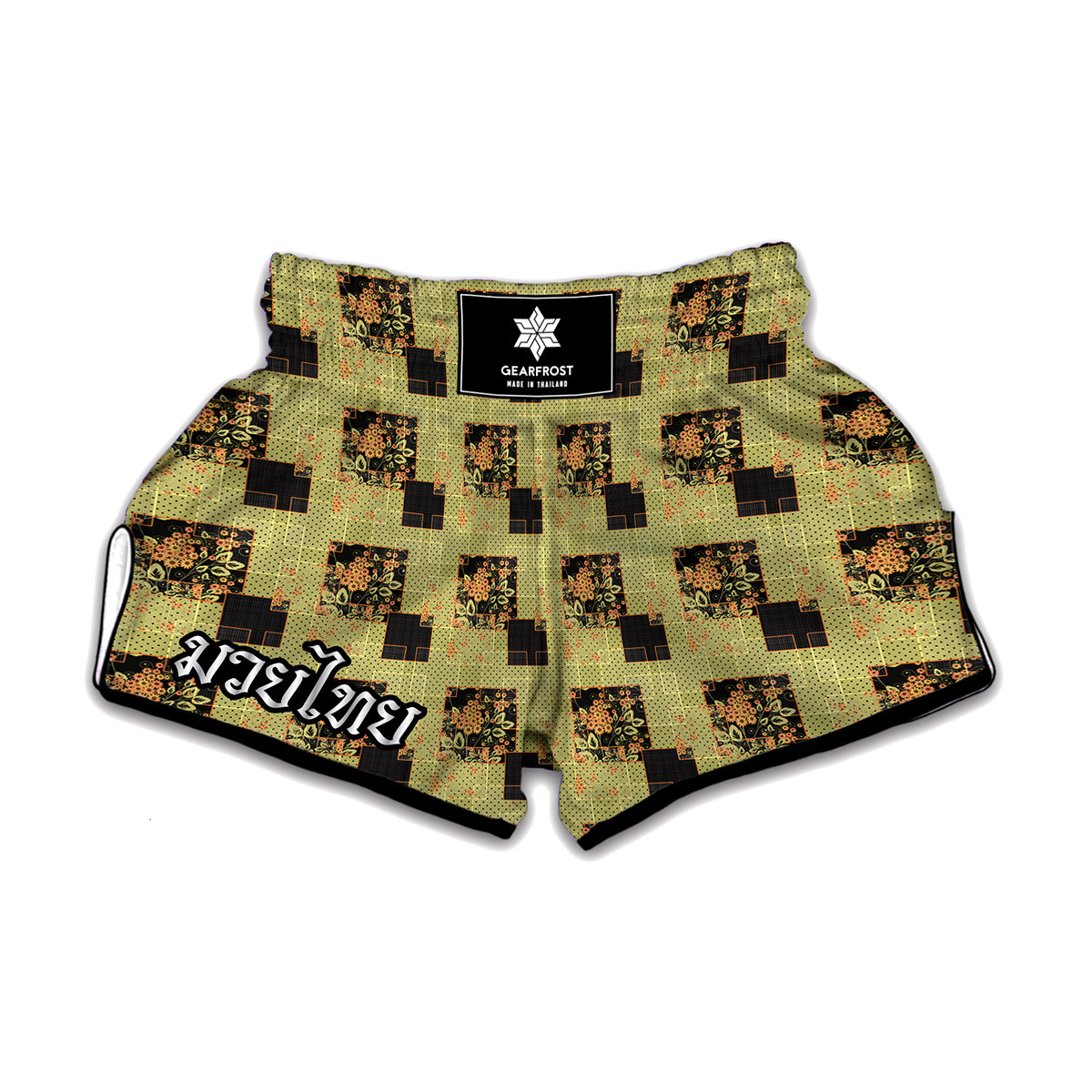 Vintage Flower Patchwork Pattern Print Muay Thai Boxing Shorts