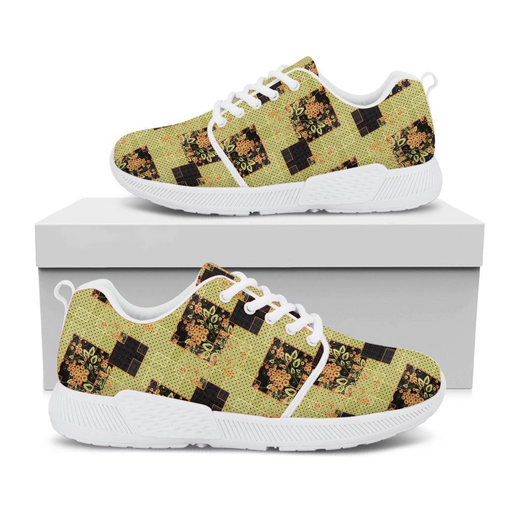 Vintage Flower Patchwork Pattern Print White Athletic Shoes