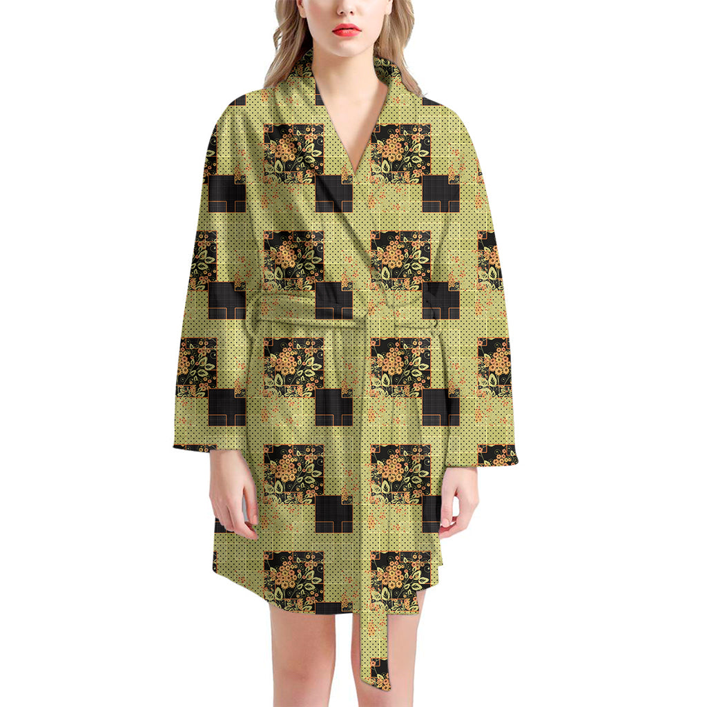 Vintage Flower Patchwork Pattern Print Women's Bathrobe