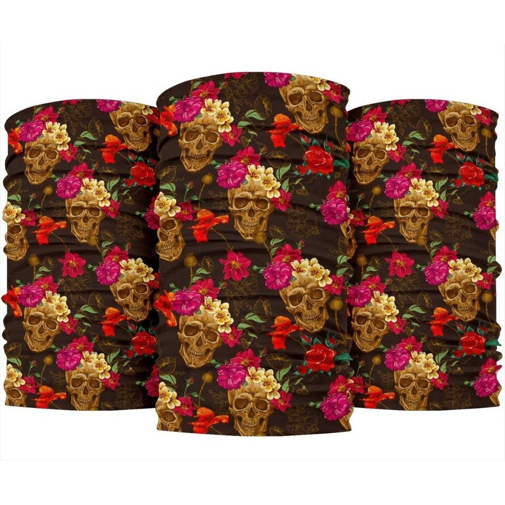 Vintage Flowers Skull Pattern Print 3-Pack Bandanas