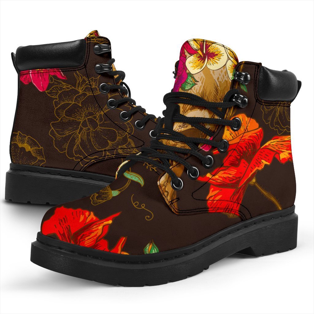 Vintage Flowers Skull Pattern Print Classic Boots