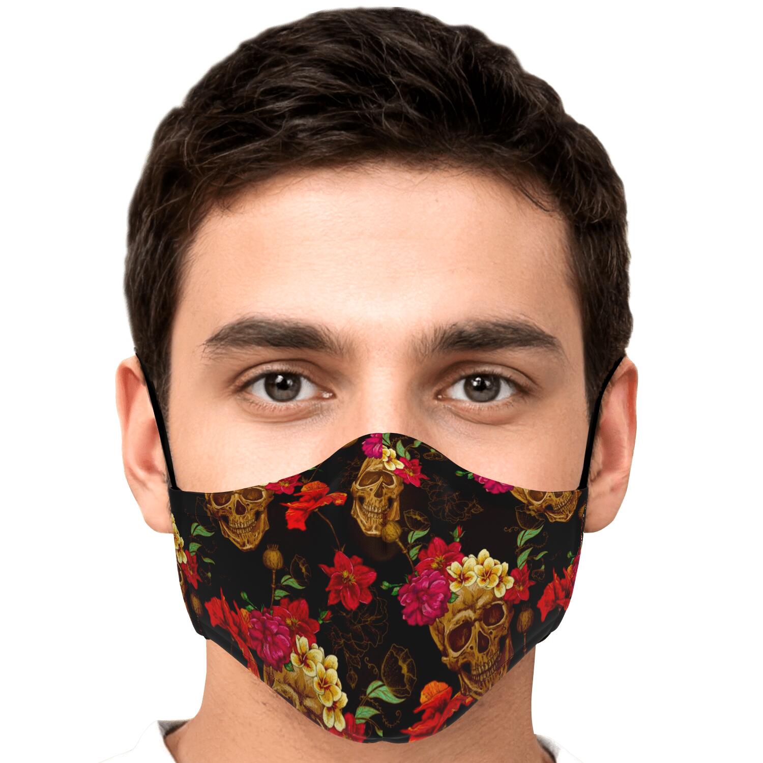 Vintage Flowers Skull Pattern Print Face Mask