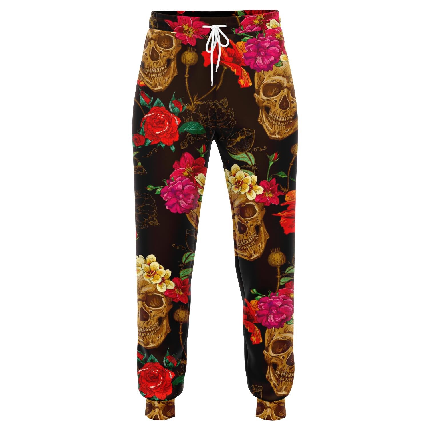 Vintage Flowers Skull Pattern Print Jogger Pants