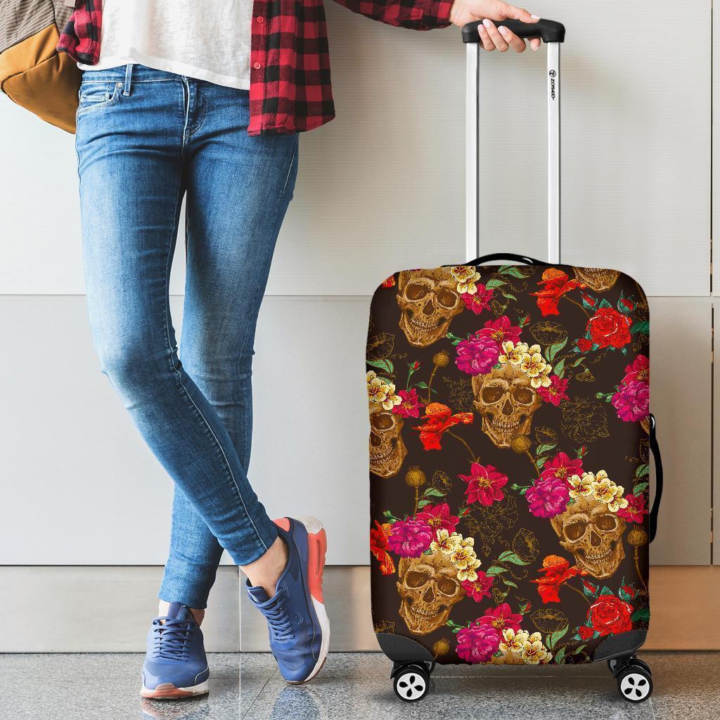 Vintage Flowers Skull Pattern Print Luggage Cover