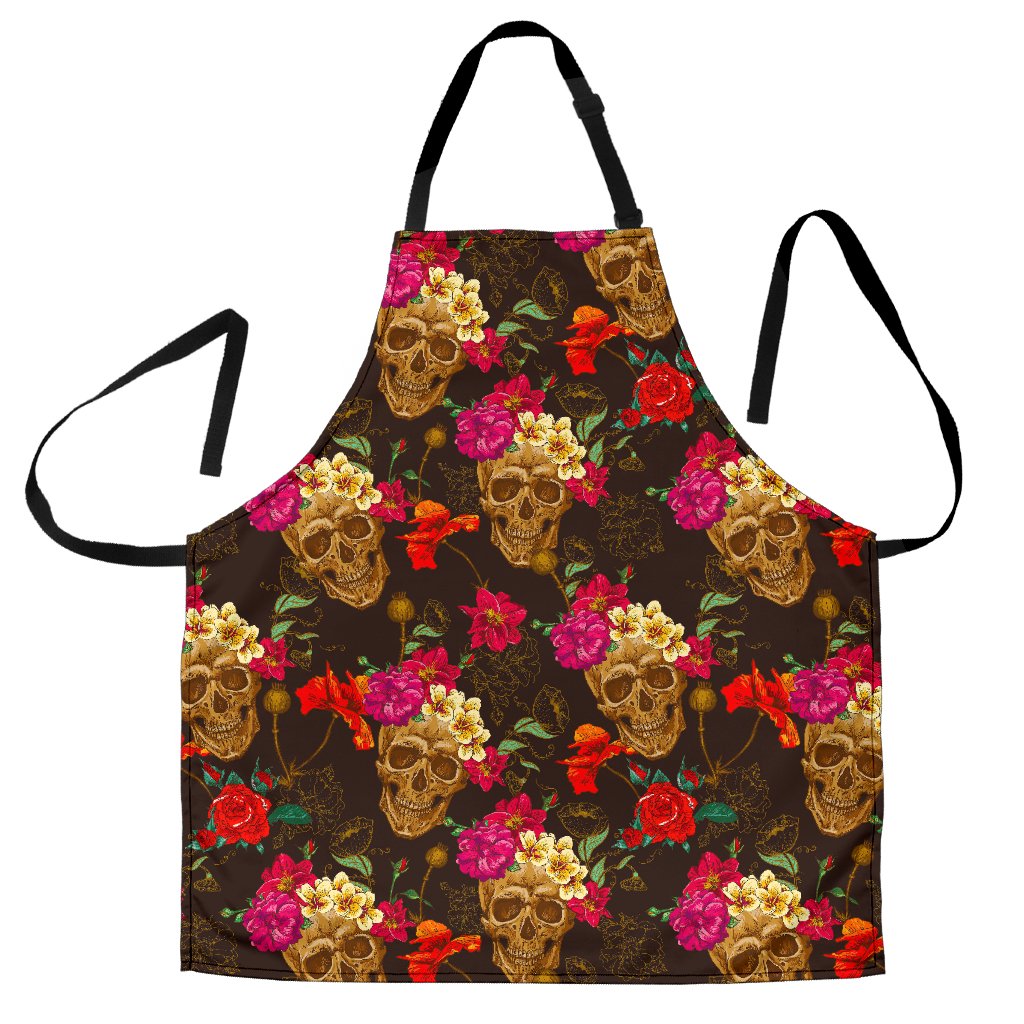 Vintage Flowers Skull Pattern Print Men's Apron