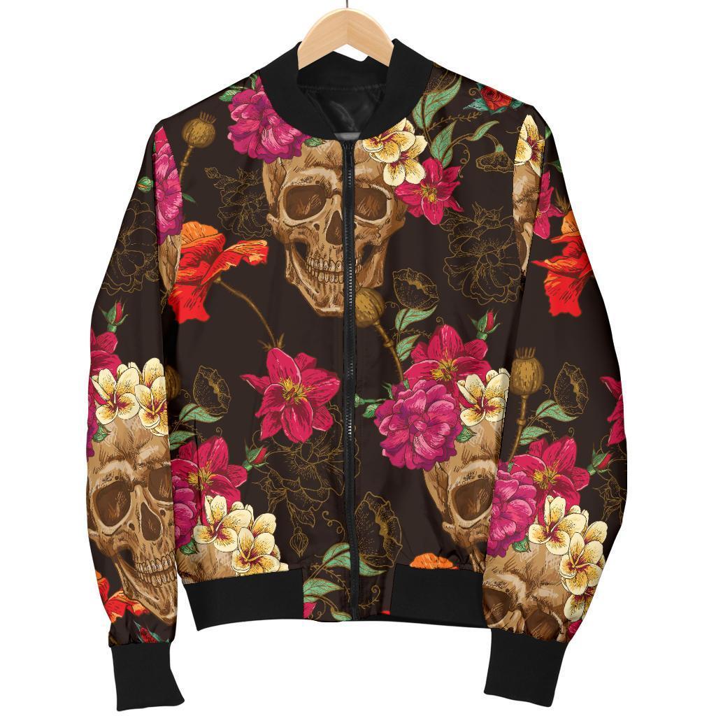 Vintage Flowers Skull Pattern Print Men's Bomber Jacket