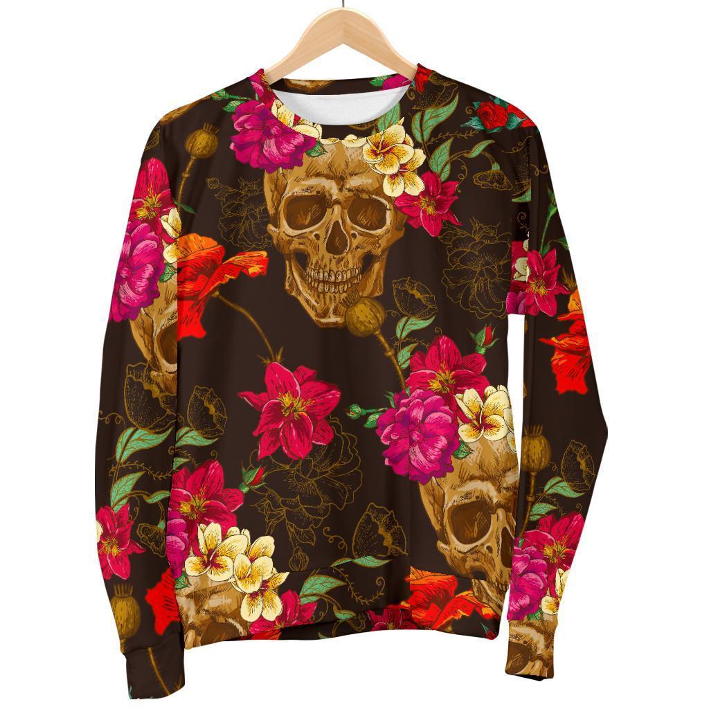 Vintage Flowers Skull Pattern Print Men's Crewneck Sweatshirt