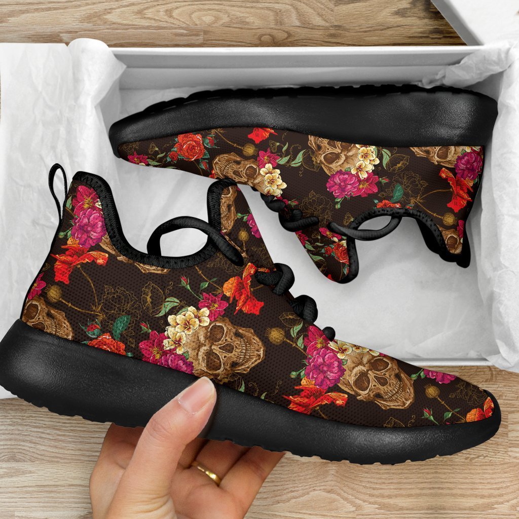 Vintage Flowers Skull Pattern Print Mesh Knit Shoes