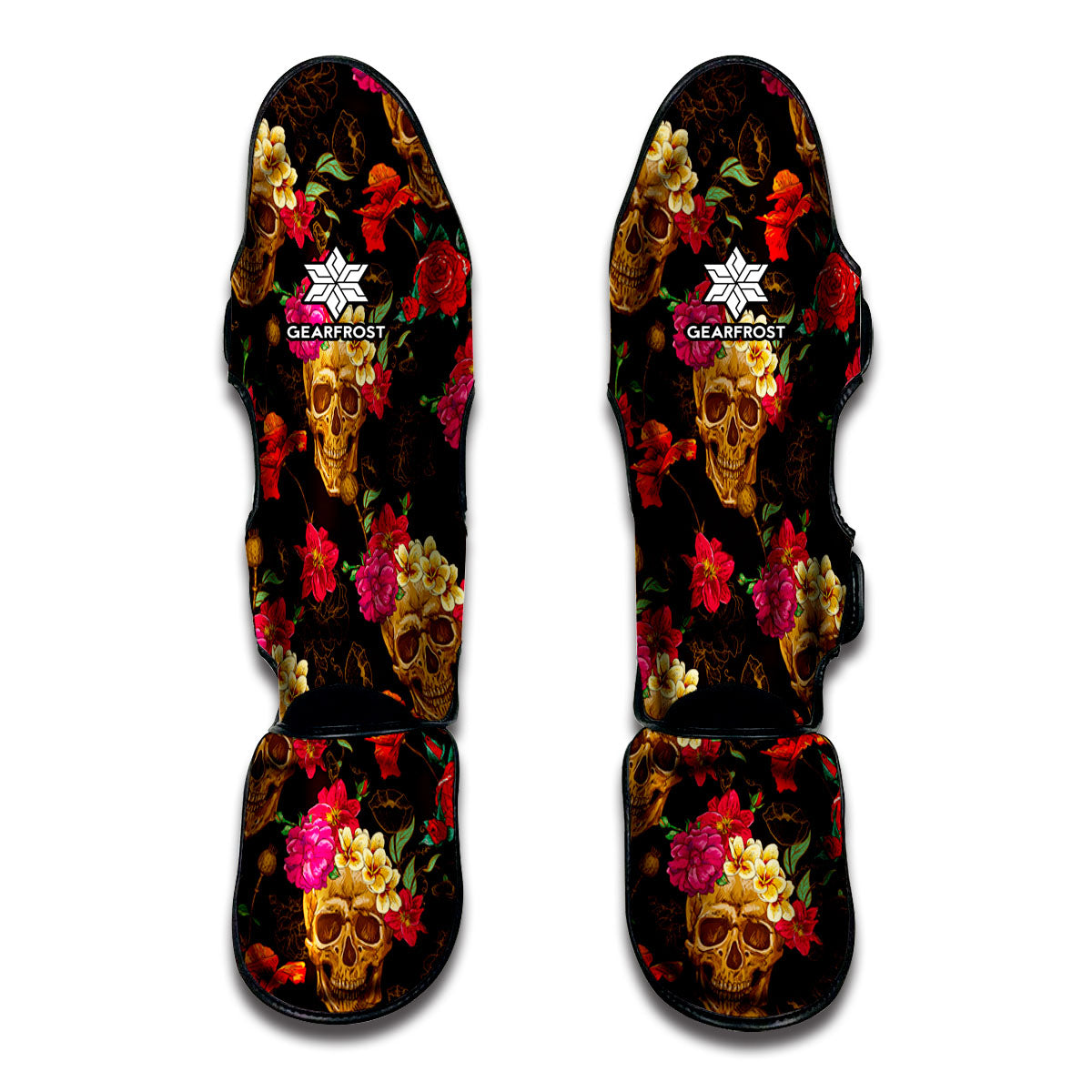 Vintage Flowers Skull Pattern Print Muay Thai Shin Guards