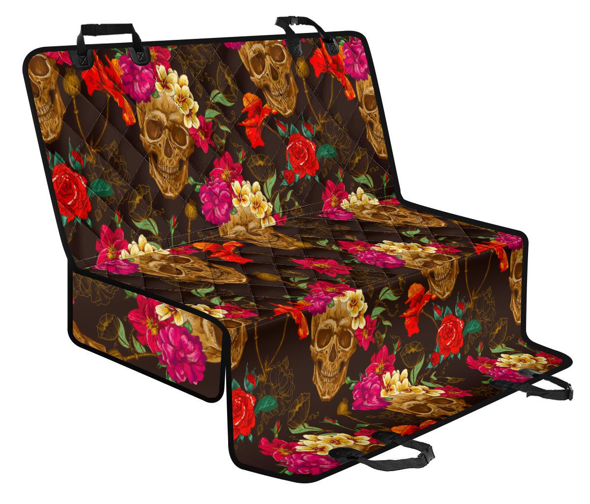 Vintage Flowers Skull Pattern Print Pet Car Back Seat Cover