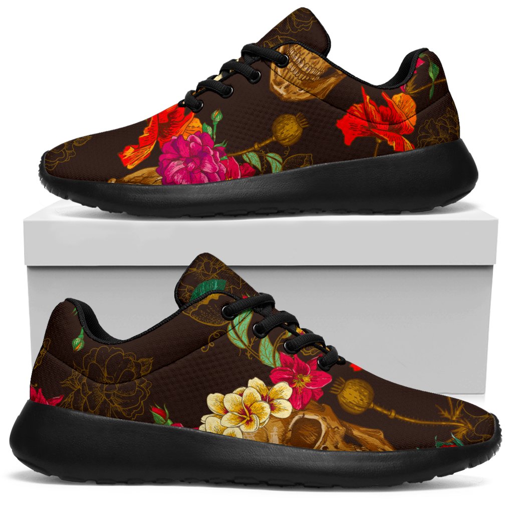 Vintage Flowers Skull Pattern Print Sport Sneakers