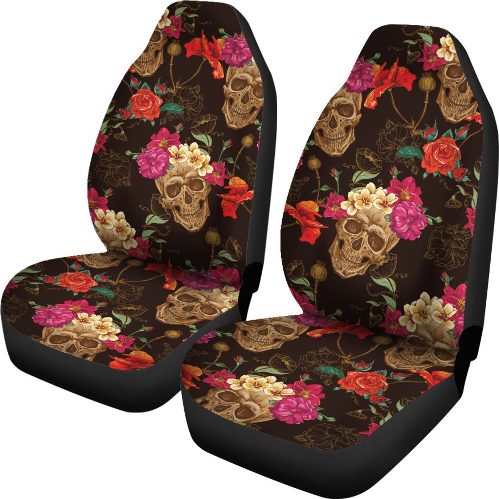 Vintage Flowers Skull Pattern Print Universal Fit Car Seat Covers