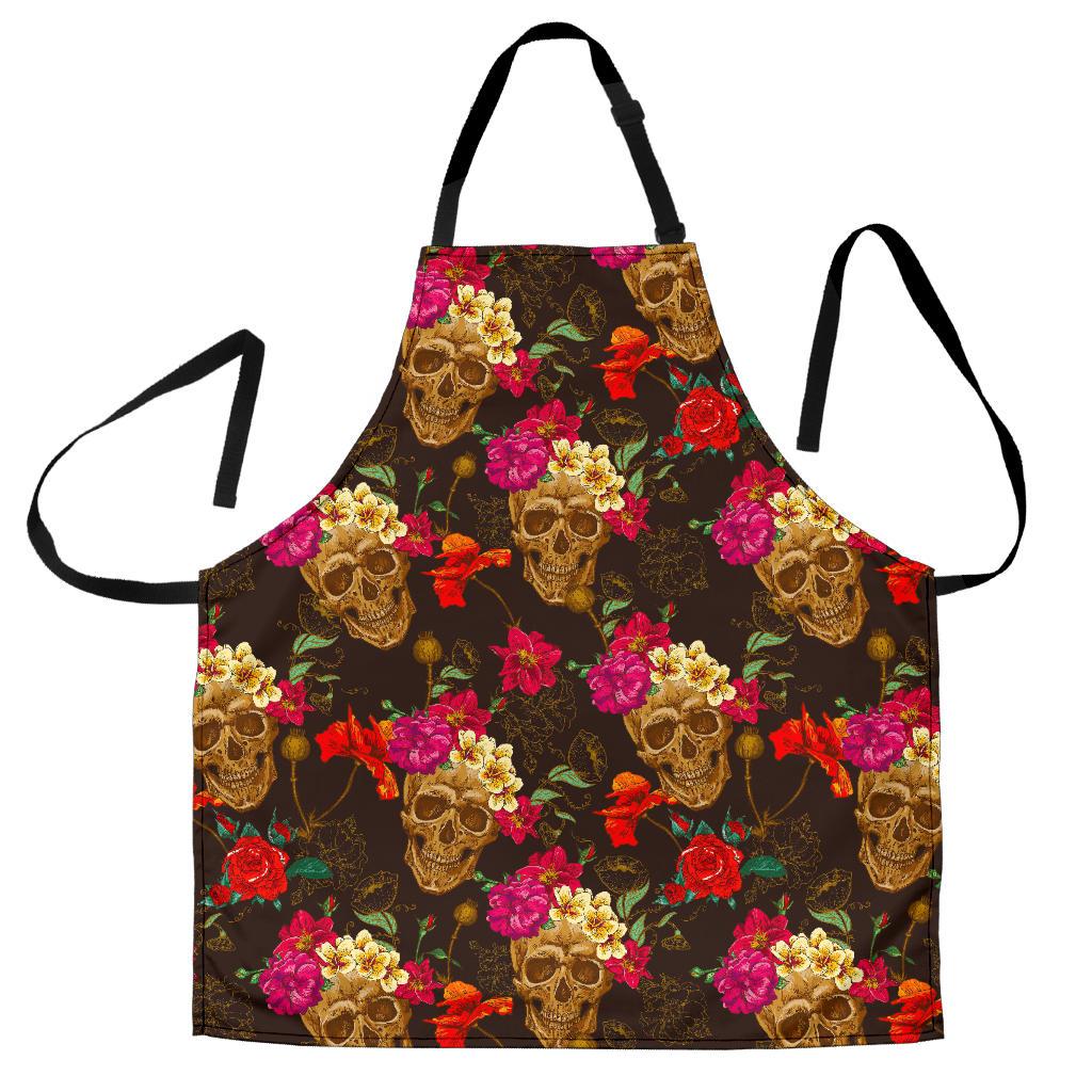 Vintage Flowers Skull Pattern Print Women's Apron